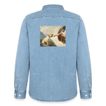 Dog God Hand Labrador Dogs meme - Men’s Organic Denim Shirt by Stanley/Stella - light wash - Back - AI Model Male 185 light (185cm)
