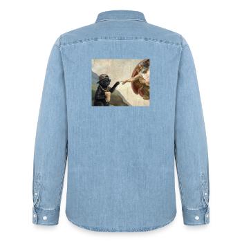 Cat Slaps God's Hand Funny Cats Meme - Men’s Organic Denim Shirt by Stanley/Stella - light wash - Back - AI Model Male 185 light (185cm)