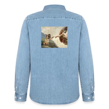 Dog God Hand French Bulldog Dog meme - Men’s Organic Denim Shirt by Stanley/Stella - light wash - Back - AI Model Male 185 light (185cm)