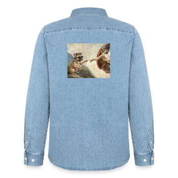 Dog God Hand French Bulldog Dog meme - Men’s Organic Denim Shirt by Stanley/Stella - light wash - Back - AI Model Male 185 light (185cm)
