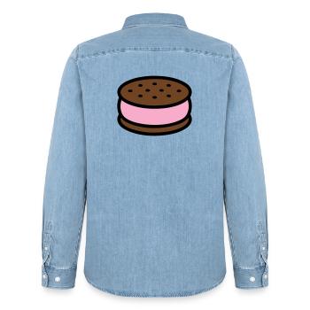 Eissandwich Keks Grafik - Men’s Organic Denim Shirt by Stanley/Stella - light wash - Back - AI Model Male 185 light (185cm)