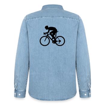 Vélo de route Cyclisme en silhouette - Chemise en denim homme bio Stanley/Stella - bleu clair délavé - Dos - AI Model Male 185 light (185cm)
