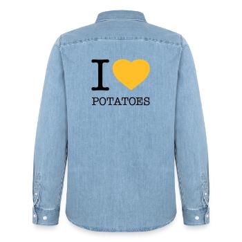 I LOVE POTATOES Potatoes Mashed potatoes - Men’s Organic Denim Shirt by Stanley/Stella - light wash - Back - AI Model Male 185 light (185cm)