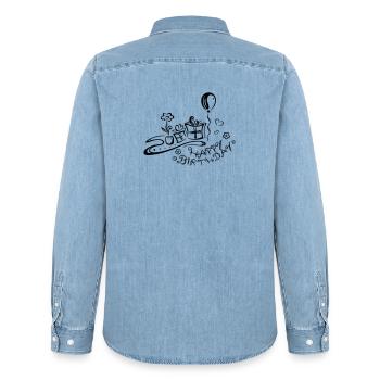 Joyeux anniversaire, félicitations - Chemise en denim homme bio Stanley/Stella - bleu clair délavé - Dos - AI Model Male 185 light (185cm)