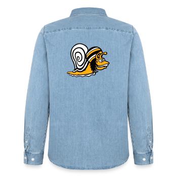 escargot reggae musique rasta cheveux chapeau Jamaïque - Chemise en denim homme bio Stanley/Stella - bleu clair délavé - Dos - AI Model Male 185 light (185cm)