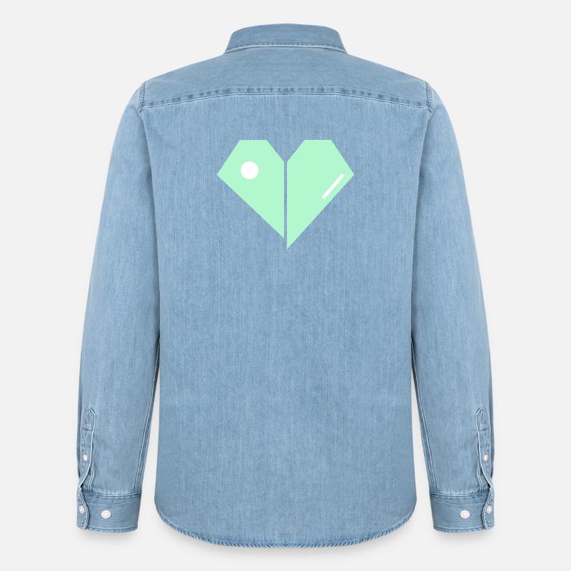 Mint Herz Split Minimalist - Männer Jeanshemd Organic von Stanley/Stella - verwaschenes Hellblau
