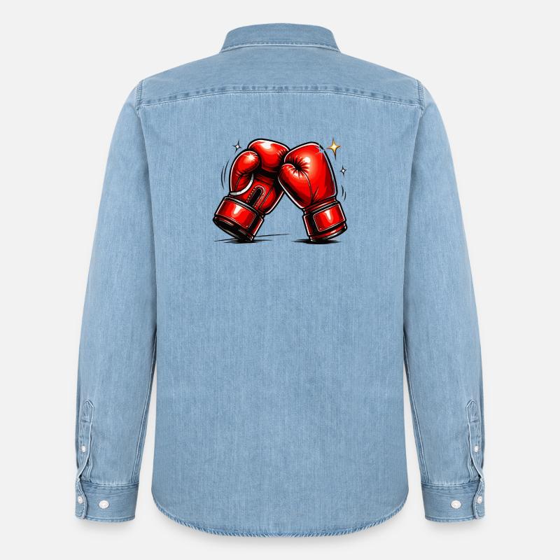 Rote Boxhandschuhe Kraft und Dynamik - Männer Jeanshemd Organic von Stanley/Stella - verwaschenes Hellblau
