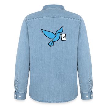 Oiseau porteur de vote : oiseau multicolore - Chemise en denim homme bio Stanley/Stella - bleu clair délavé - Dos - AI Model Male 185 light (185cm)