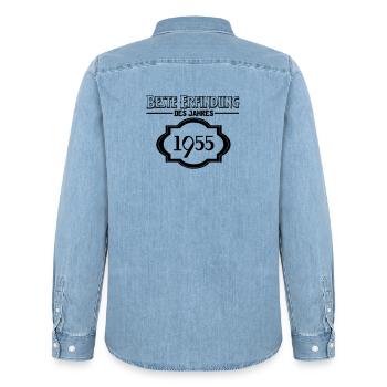 Beste Erfindung des Jahres 1955 Geschenk - Männer Jeanshemd Organic von Stanley/Stella - verwaschenes Hellblau - Hinten - AI Model Male 185 light (185cm)