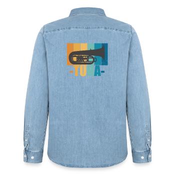 Tuba Vintage Musiker Instrument Geschenk - Männer Jeanshemd Organic von Stanley/Stella - verwaschenes Hellblau - Hinten - AI Model Male 185 light (185cm)