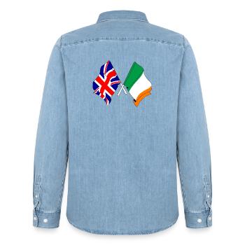 Flag of England and Flag of Ireland - Men’s Organic Denim Shirt by Stanley/Stella - light wash - Back - AI Model Male 185 light (185cm)