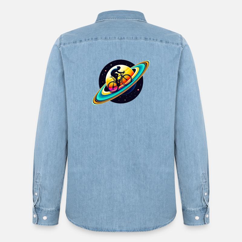 Ciclista su Saturno - Camicia in denim uomo bio di Stanley/Stella - azzurro chiaro slavato