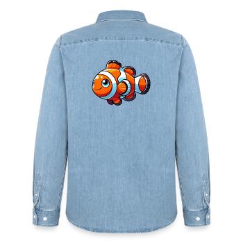 Poisson-clown - Chemise en denim homme bio Stanley/Stella - bleu clair délavé - Dos - AI Model Male 185 light (185cm)