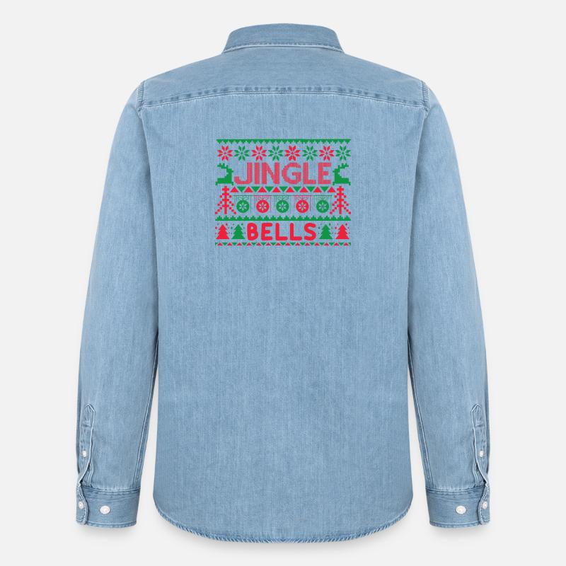 Hässlicher Pullover – Jingle Bells Strickmuster - Männer Jeanshemd Organic von Stanley/Stella - verwaschenes Hellblau
