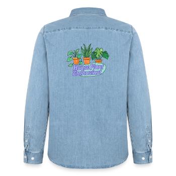 Cartoon-Thema für Zimmerpflanzenliebhaber - Männer Jeanshemd Organic von Stanley/Stella - verwaschenes Hellblau - Hinten - AI Model Male 185 light (185cm)