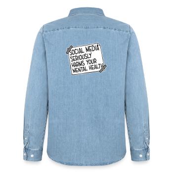 Social Media Seriously Harms Mental Health Saying - Men’s Organic Denim Shirt by Stanley/Stella - light wash - Back - AI Model Male 185 light (185cm)