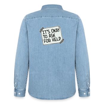 It's Okay To Ask For Help Help Questions Saying Logo - Men’s Organic Denim Shirt by Stanley/Stella - light wash - Back - AI Model Male 185 light (185cm)