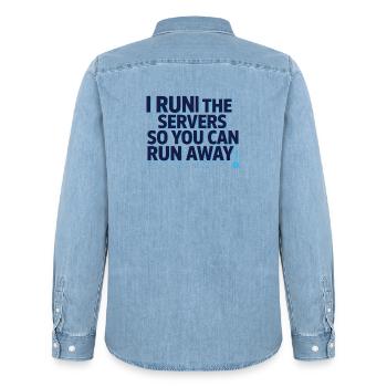 Server-Admin mit Humor - Männer Jeanshemd Organic von Stanley/Stella - verwaschenes Hellblau - Hinten - AI Model Male 185 light (185cm)