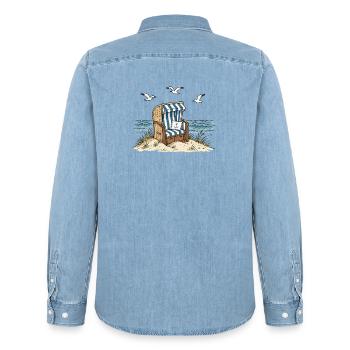 Strandkorb am Meer - Männer Jeanshemd Organic von Stanley/Stella - verwaschenes Hellblau - Hinten - AI Model Male 185 light (185cm)
