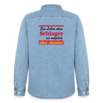 Schlager Party , Schlager Musik , aber sinnlos - Männer Jeanshemd Organic von Stanley/Stella - verwaschenes Hellblau - Hinten - AI Model Male 185 light (185cm)