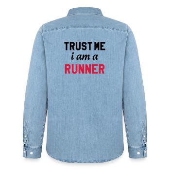 Laufen / Running / Jogging / Joggen / Marathon - Männer Jeanshemd Organic von Stanley/Stella - verwaschenes Hellblau - Hinten - AI Model Male 185 light (185cm)