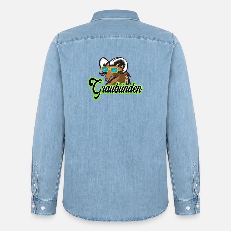 Graubünden Steinbock mit Sonnenbrille - Männer Jeanshemd Organic von Stanley/Stella - verwaschenes Hellblau