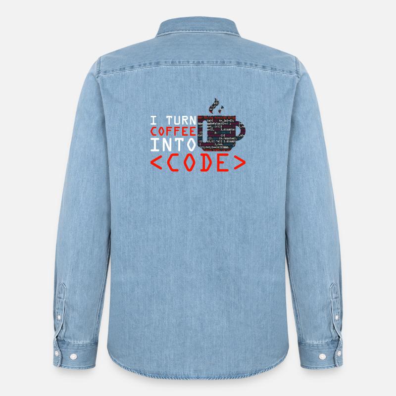 Aus Kaffee Code generieren Programmierer - Männer Jeanshemd Organic von Stanley/Stella - verwaschenes Hellblau