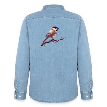 Geometric Songbird – Elegant Polygon Art - Men’s Organic Denim Shirt by Stanley/Stella - light wash - Back - AI Model Male 185 light (185cm)