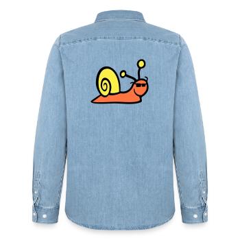 Snail Sunglasses Cute Cute Happy Cool - Men’s Organic Denim Shirt by Stanley/Stella - light wash - Back - AI Model Male 185 light (185cm)