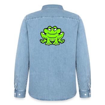 Frog toad smiles funny sitting comic happy - Men’s Organic Denim Shirt by Stanley/Stella - light wash - Back - AI Model Male 185 light (185cm)