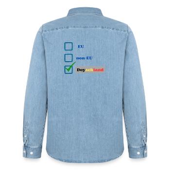 EU, non-EU oder Doyschland? - Männer Jeanshemd Organic von Stanley/Stella - verwaschenes Hellblau - Hinten - AI Model Male 185 light (185cm)
