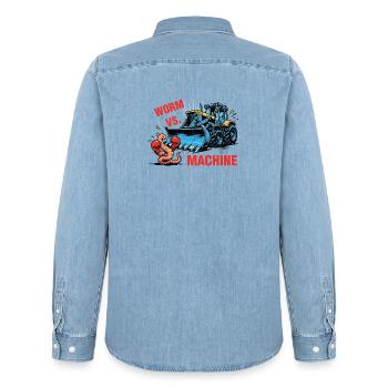 Worm vs Machine Robak Kontra Maszyna - Männer Jeanshemd Organic von Stanley/Stella - verwaschenes Hellblau - Hinten - AI Model Male 185 light (185cm)
