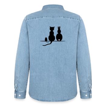 Katz Maus Hase - Männer Jeanshemd Organic von Stanley/Stella - verwaschenes Hellblau - Hinten - AI Model Male 185 light (185cm)