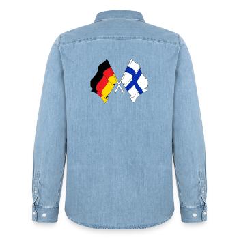 Deux drapeaux croisés de l’Allemagne, drapeau de la Finlande - Chemise en denim homme bio Stanley/Stella - bleu clair délavé - Dos - AI Model Male 185 light (185cm)