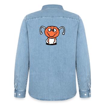 chenille trou au sol doux joli sourire heureux bande dessinée - Chemise en denim homme bio Stanley/Stella - bleu clair délavé - Dos - AI Model Male 185 light (185cm)
