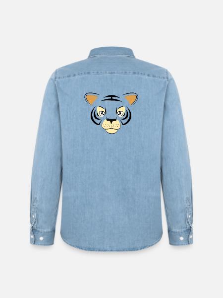 Cool Tiger Face Graphic Big Cat Wildlife Art - Heren denim overhemd biologisch Stanley/Stella - lichtblauw verwassen