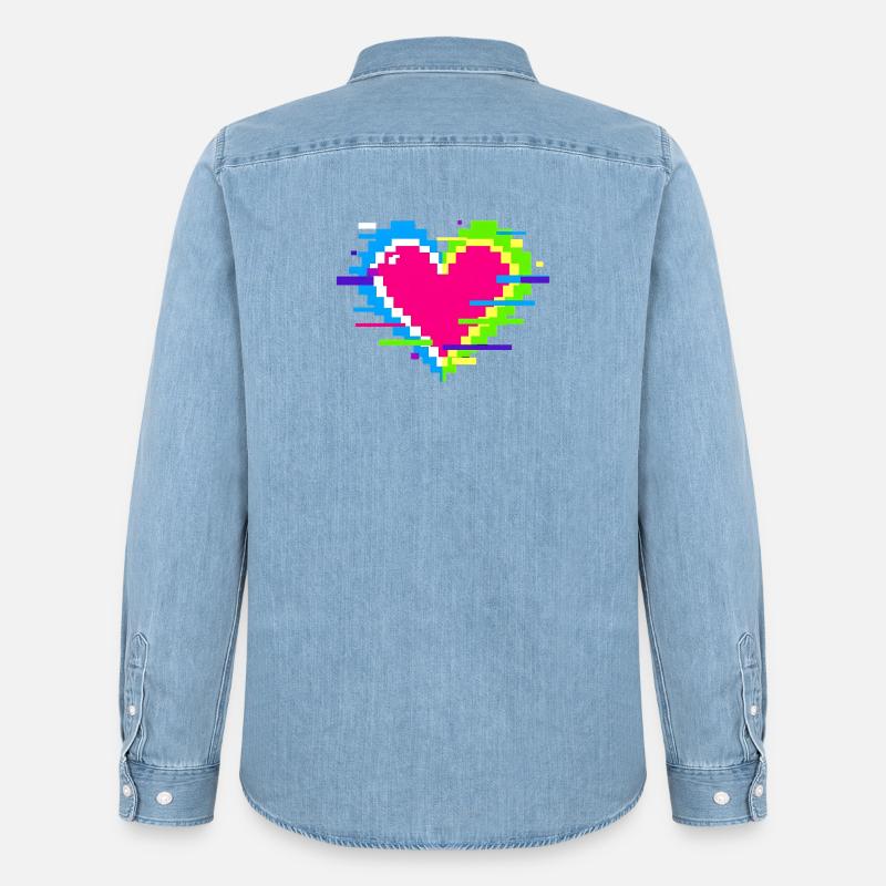 Pixelherz Neon Glitch Regenbogen - Männer Jeanshemd Organic von Stanley/Stella - verwaschenes Hellblau