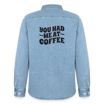 You Had Me At Coffee - Typography - Men’s Organic Denim Shirt by Stanley/Stella - light wash - Back - AI Model Male 185 light (185cm)