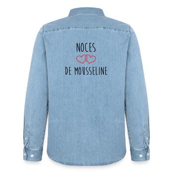 Noces de mousseline 36 ans de mariage - Chemise en denim homme bio Stanley/Stella - bleu clair délavé - Dos - AI Model Male 185 light (185cm)