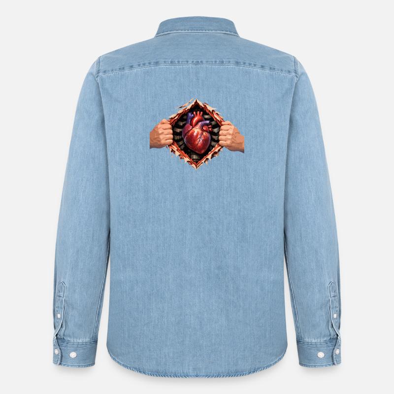Herz durch das geplatzte Gehäuse - Männer Jeanshemd Organic von Stanley/Stella - verwaschenes Hellblau