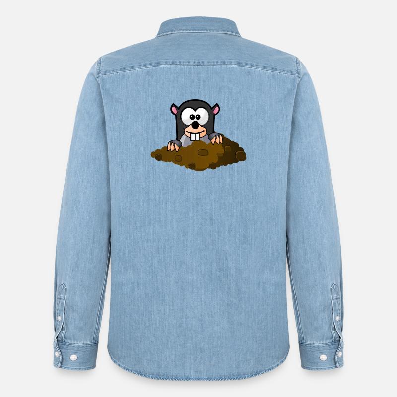 Maulwurf Comic Stil - Männer Jeanshemd Organic von Stanley/Stella - verwaschenes Hellblau