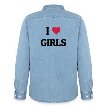 I love Girls - Männer Jeanshemd Organic von Stanley/Stella - verwaschenes Hellblau - Hinten - AI Model Male 185 light (185cm)