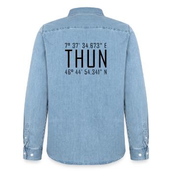 Thun Coordinates – Typography with Local Reference Besch - Men’s Organic Denim Shirt by Stanley/Stella - light wash - Back - AI Model Male 185 light (185cm)