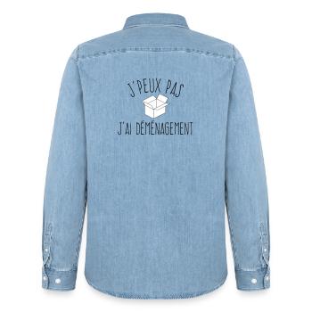 J'peux pas j'ai déménagement - L'excuse classique - Chemise en denim homme bio Stanley/Stella - bleu clair délavé - Dos - AI Model Male 185 light (185cm)