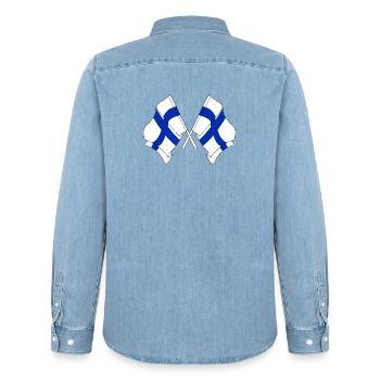 Two flags of Finland crossed - Men’s Organic Denim Shirt by Stanley/Stella - light wash - Back - AI Model Male 185 light (185cm)