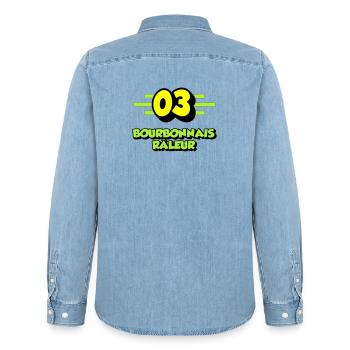 Bourbonnais râleur - Chemise en denim homme bio Stanley/Stella - bleu clair délavé - Dos - AI Model Male 185 light (185cm)