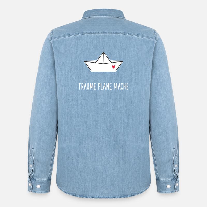 Träume Plane Mache Boot Herz - Männer Jeanshemd Organic von Stanley/Stella - verwaschenes Hellblau
