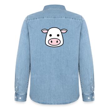 Süßer Kuh Kopf Gesicht Comic Vektor - Männer Jeanshemd Organic von Stanley/Stella - verwaschenes Hellblau - Hinten - AI Model Male 185 light (185cm)