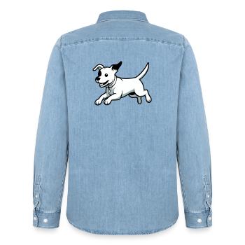 Playful Dog Cartoon - Men’s Organic Denim Shirt by Stanley/Stella - light wash - Back - AI Model Male 185 light (185cm)