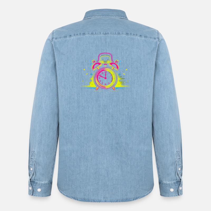 Wecker Synthwave - Männer Jeanshemd Organic von Stanley/Stella - verwaschenes Hellblau